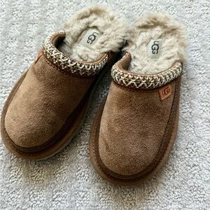 UGG Tan Suede Slippers with Cream Fur